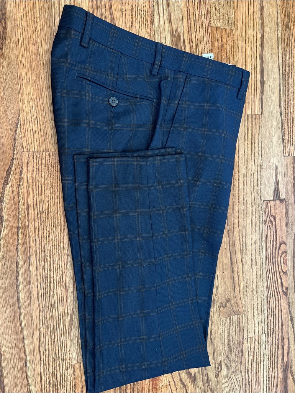Zara Navy Windowpane Dress Pants